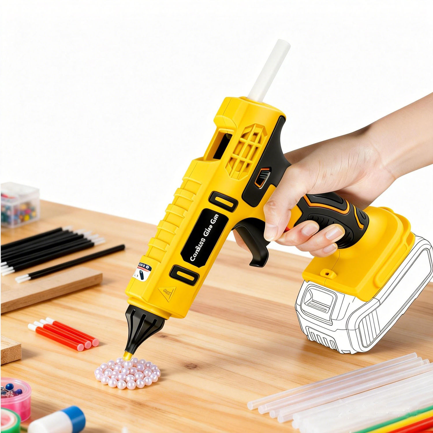 Hot Melt Glue Gun Cordless - Pistol Lem Panas Tanpa Kabel 100W