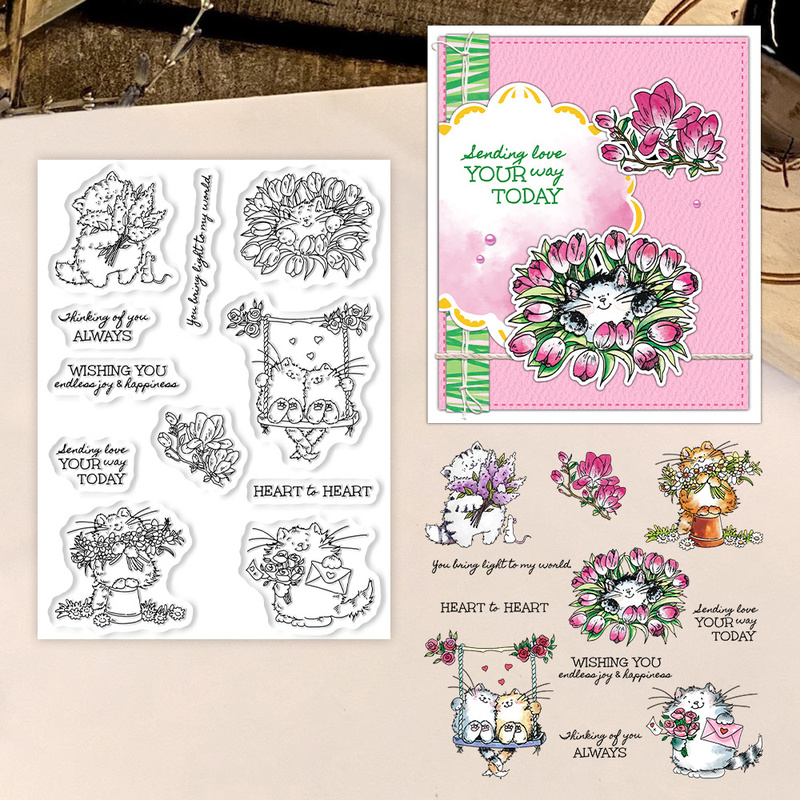 Clear Silicone Stamps For Card Making - Stempel Transparan Suncraft Motif Kucing Lucu