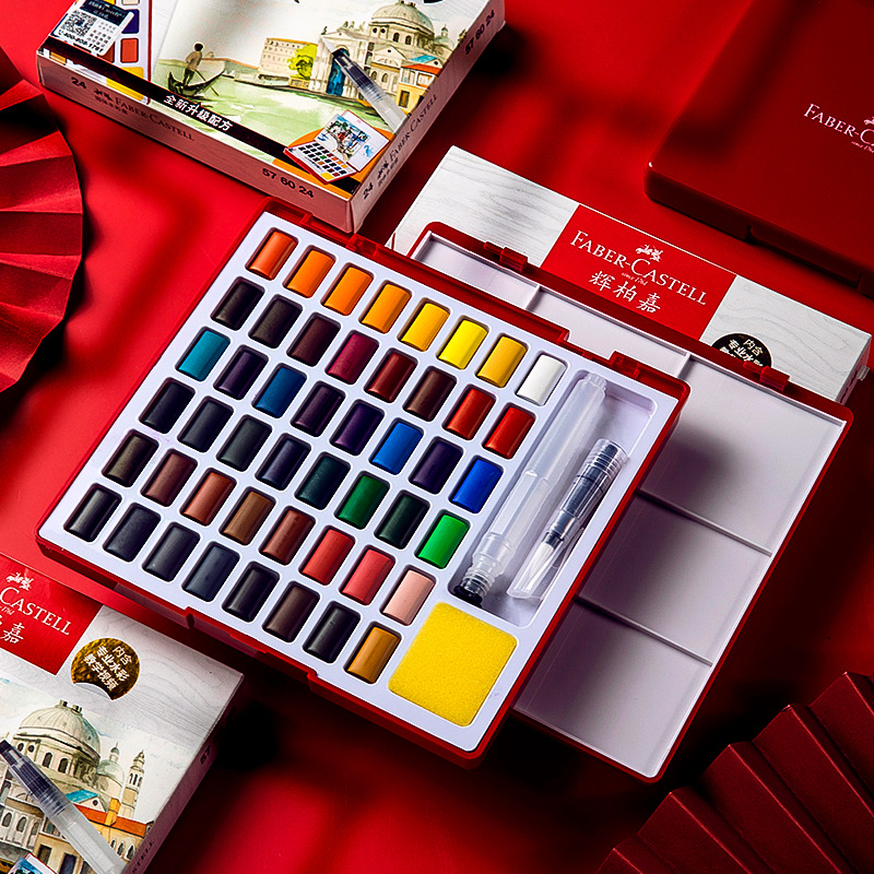 Watercolor Paint Set Solid Pigment - Set cat air padat 24/36/48 warna,