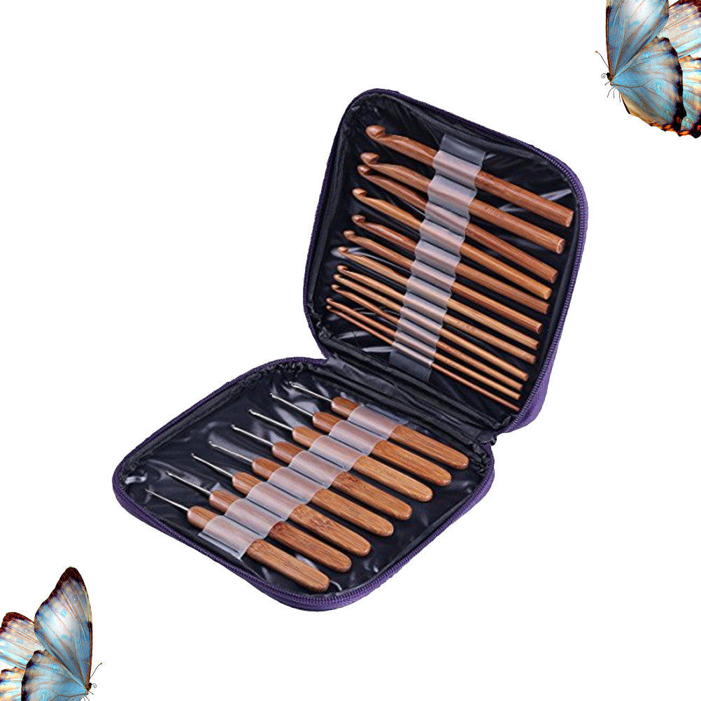 Wooden Crochet Hooks Ergonomic Handle - 1 Set Alat Merajut dari Bambu