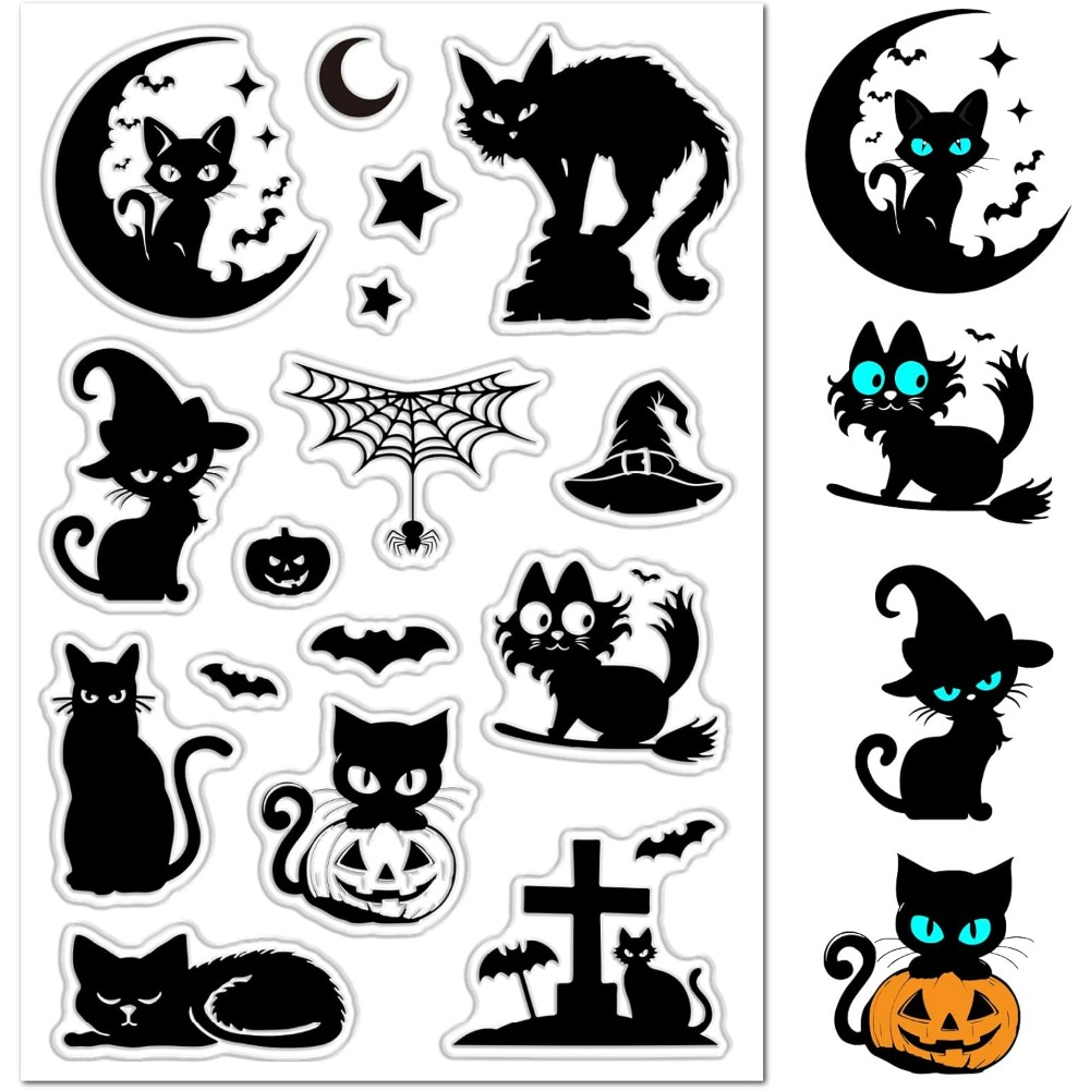 Clear Silicone Stamps For Card Making - Stempel Karet Bening Kucing Hitam Halloween