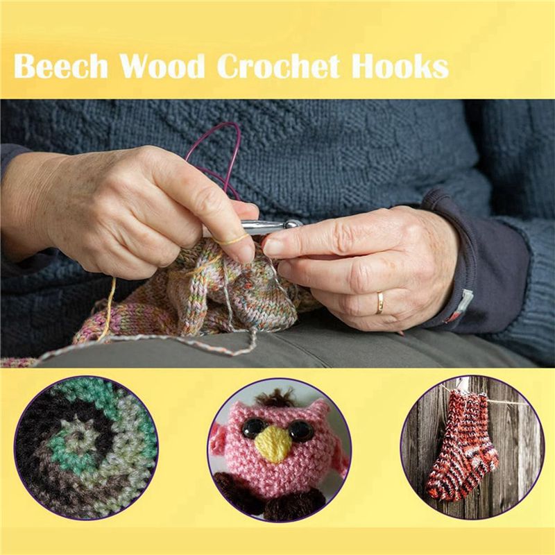 ABJI-40 Buah Kait Rajut Kayu 3 - Wooden Crochet Hooks Ergonomic Handle ulasan dan harga