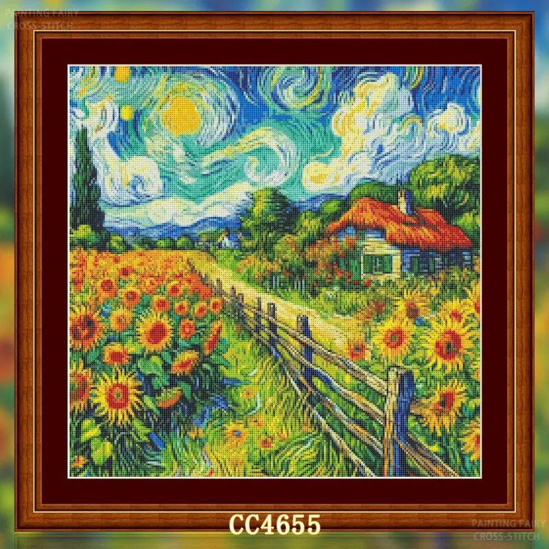 [[CC4656-Seri Van Gogh Peterna - Cross Stitch Stamped Kits Beginners ulasan dan harga