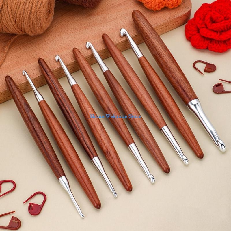 F68E 8 Buah Rajut Gagang Kayu  - Wooden Crochet Hooks Ergonomic Handle ulasan dan harga