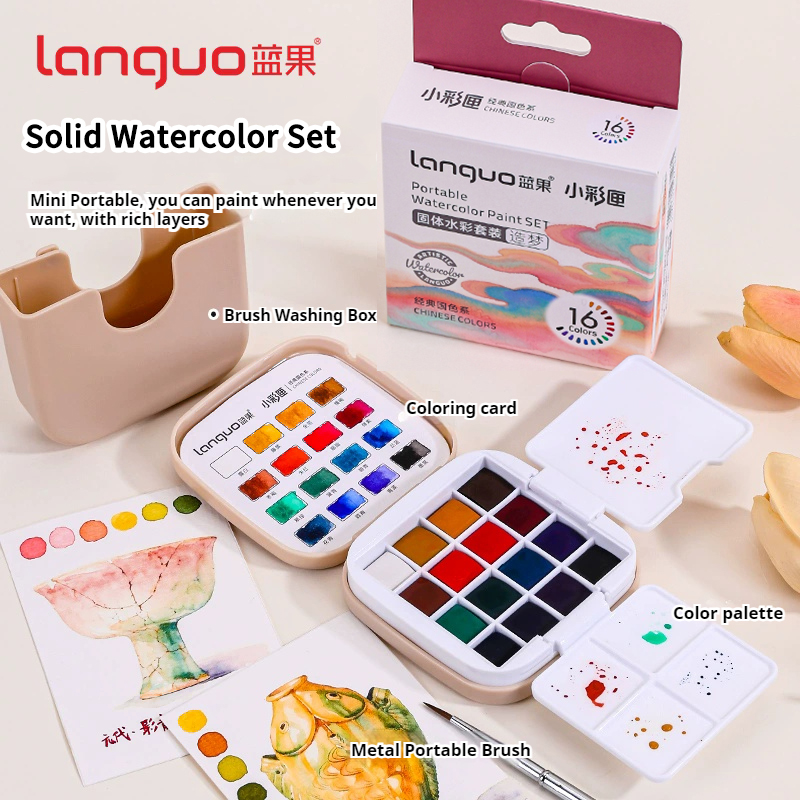Set Cat Air Solid Languo 16 Wa - Watercolor Paint Set Solid Pigment ulasan dan harga